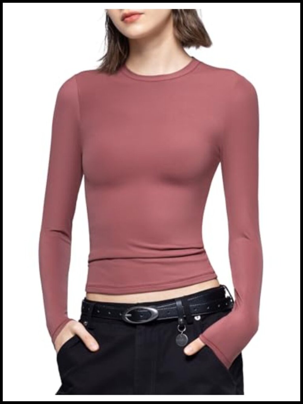 Women's Long Sleeve Crew Neck Slim Fit Basic Tee T-Shirt